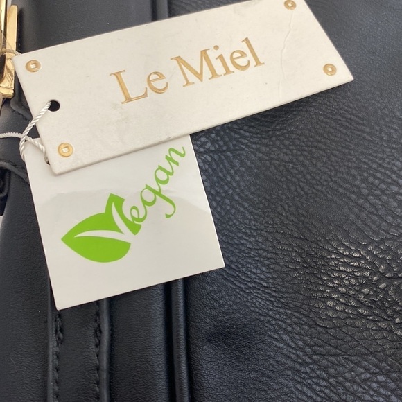 Le Miel NWT 100% Black Vegan Purse Handbag Large Tote Laptop - Picture 3 of 12